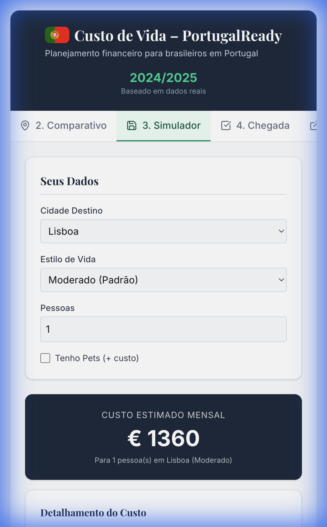 Simulador de Custo de Vida Portugal